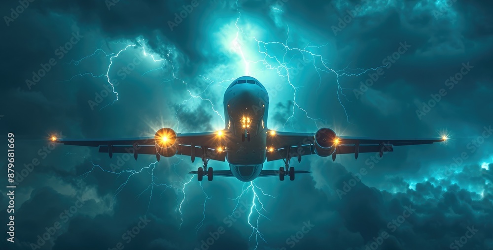 Fototapeta premium Stormy Aviation: Aircraft Amid Lightning