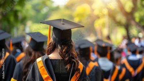 Rear view of graduates at the university graduation ceremony : Generative AI