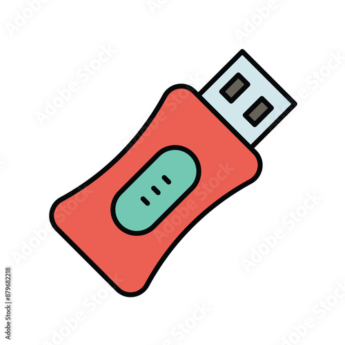 usb flash drive color line icon with white background vector stock illustration