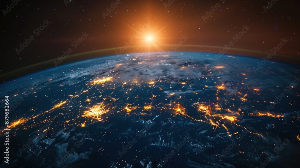 Obraz premium Earth From Space with Sun Rising