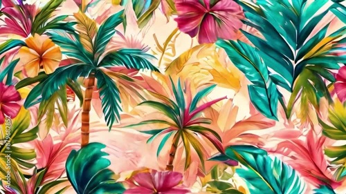 Colorful palm leaves, tropical textured background