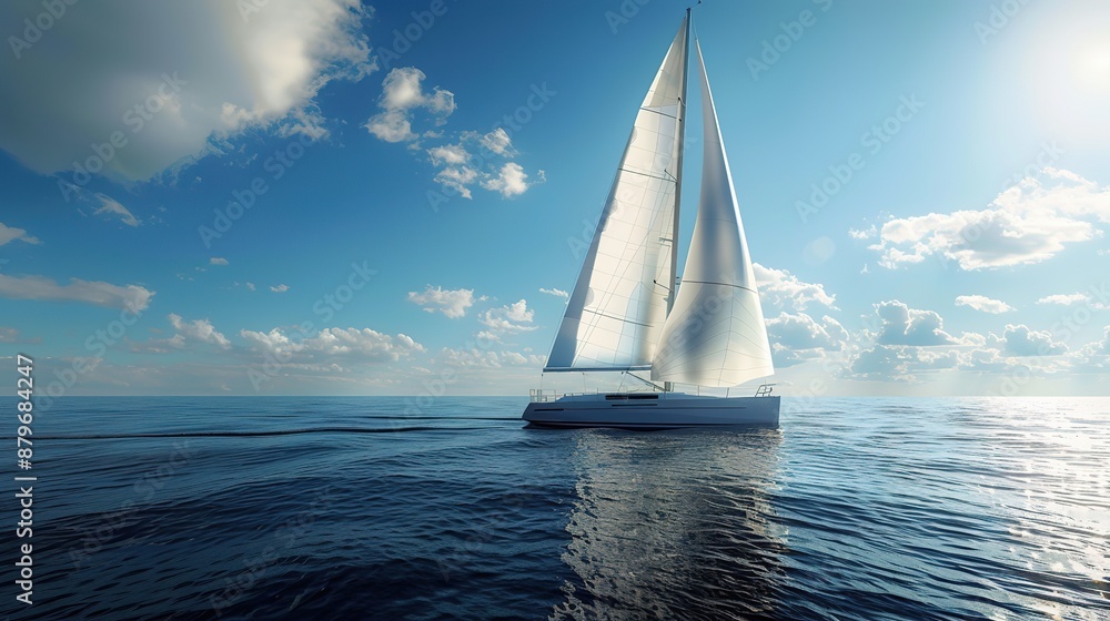 Obraz premium Sailboat on calm sea under blue sky, serene nautical scene