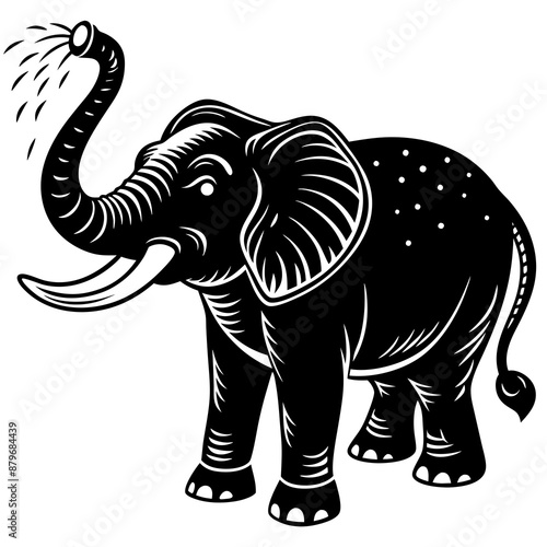  Gentle Elephant Spraying Water With Its Trunk Vector Design and illustration