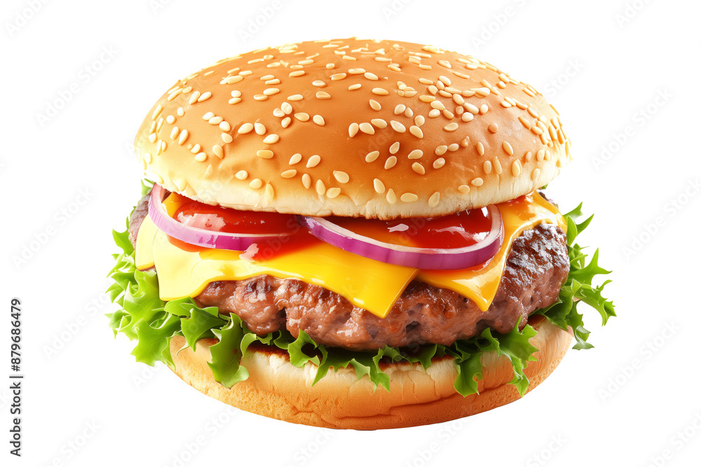 Cheeseburger with fresh tomato, arugula, and blue cheese, served in a brioche bun isolated on transparent white background Cheeseburger with fresh tomato, arugula, and blue cheese, served in a brioche bun isolated on transparent white background