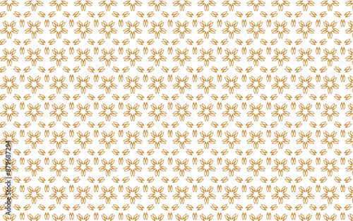 Golden vector seamless pattern with small diamond shapes, floral silhouettes. Simple texture.	
