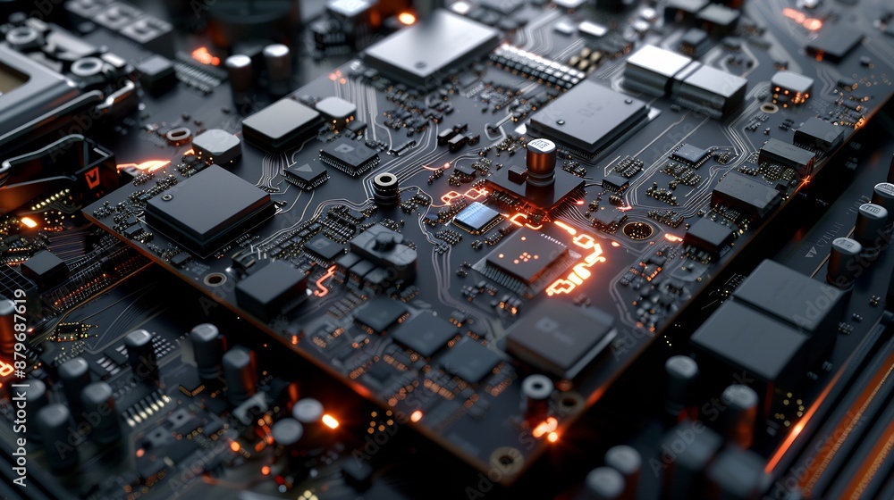 Close-up of a Computer Motherboard with Glowing Circuits Close-up of a Computer Motherboard with Glowing Circuits