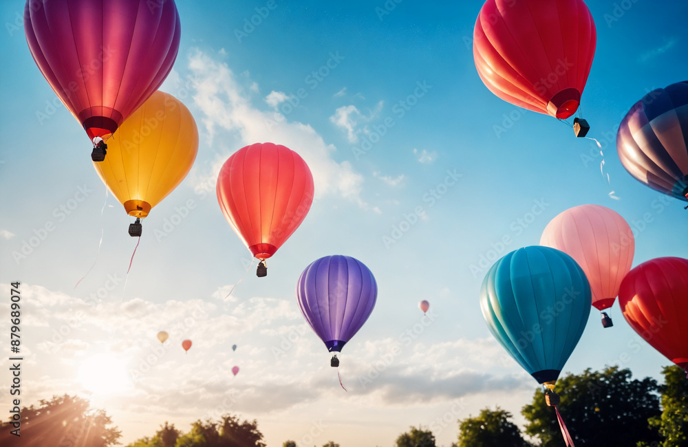 Obraz premium beautiful colourful balloon flying in sunny sky