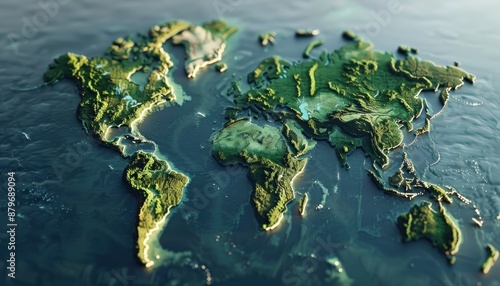 3D surface of earth planet. Map of the planet. World map with exaggerated topographic relief. Detailed global world physical map