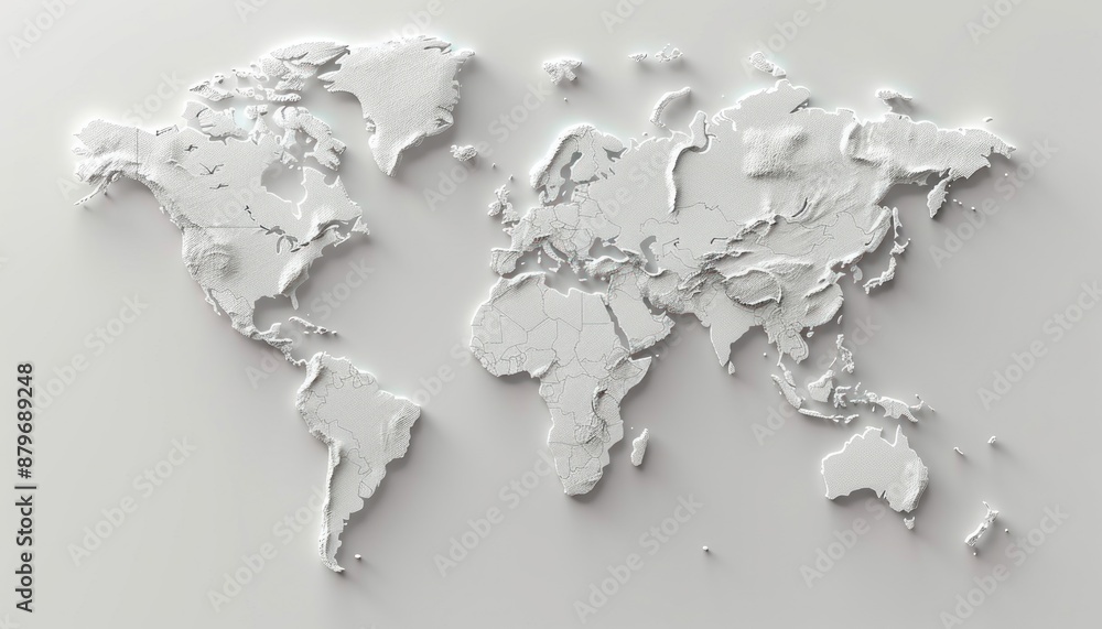 Obraz premium 3D surface of earth planet. Map of the planet. World map with exaggerated topographic relief. Detailed global world physical map