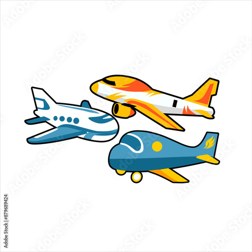 Airplane set icon. flying airship isolated on white background. planes for children's books, magazines and children's designs