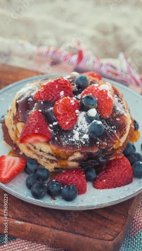 pancakes with blueberries and strawberries