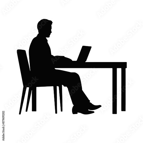 Business people working on laptop vector silhouette 