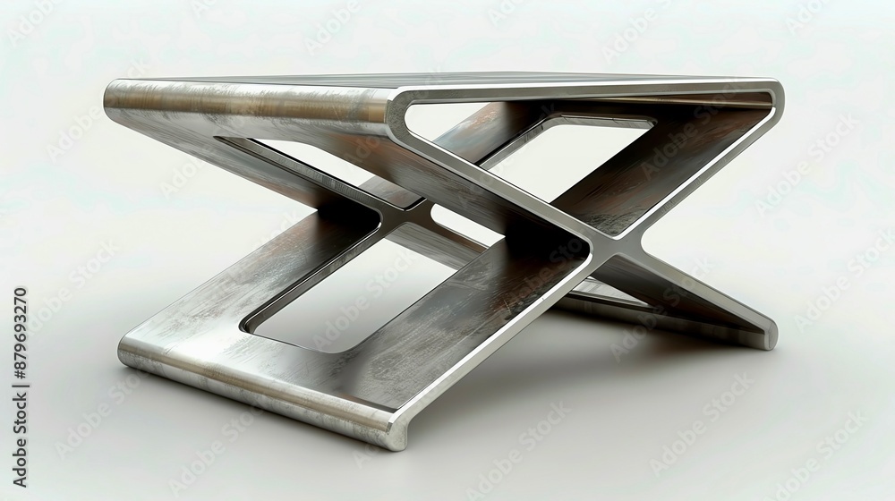 Collapsible metal product display stand, portable design, brushed finish, isolated on white background