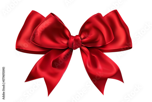 Red gift ribbon bow of silk or satin used on a Christmas or birthday present, png file cut out and isolated on a transparent background, festive stock illustration image