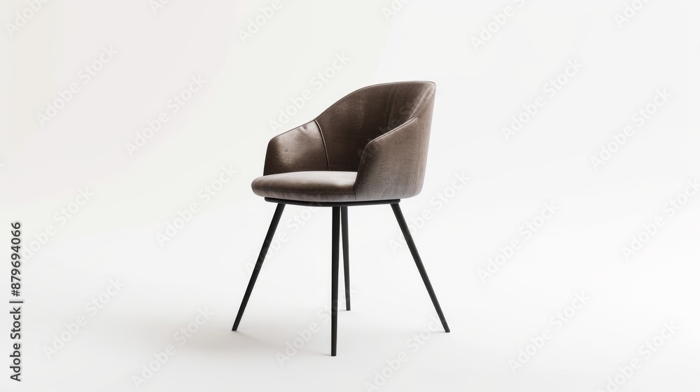 A sleek dining chair with a minimalist design and metal frame, isolated on a white background A sleek dining chair with a minimalist design and metal frame, isolated on a white background