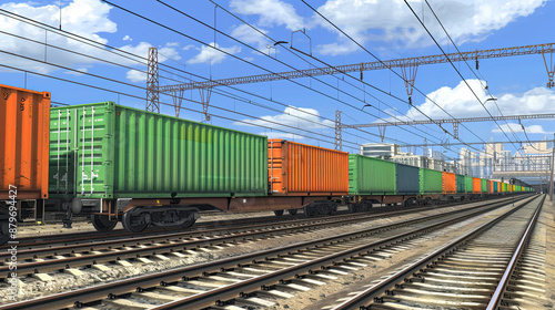 Train with Cargo Containers: Transport, Industrial Logistics