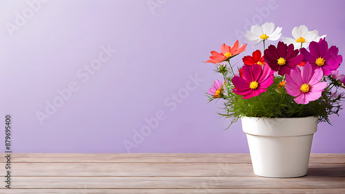 Wallpaper Mural  Colorful flowers, in white pot , minimalist plan pot full of colorful flowers in pots and containers, selective focus Torontodigital.ca