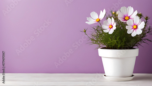 Wallpaper Mural  Colorful flowers, in white pot , minimalist plan pot full of colorful flowers in pots and containers, selective focus Torontodigital.ca