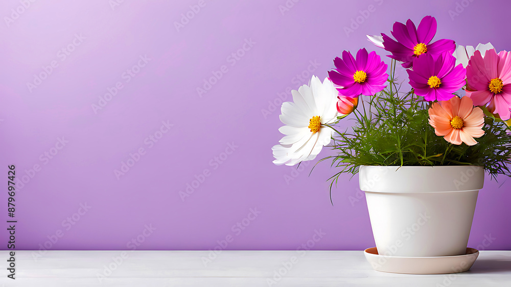 custom made wallpaper toronto digital Colorful flowers, in white pot , minimalist plan pot full of colorful flowers in pots and containers, selective focus
