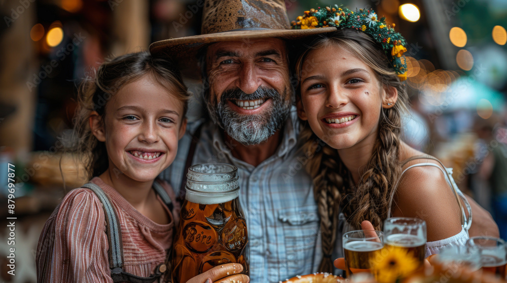 Happy Family Celebrating Oktoberfest with Beer and Smiles Happy Family Celebrating Oktoberfest with Beer and Smiles
