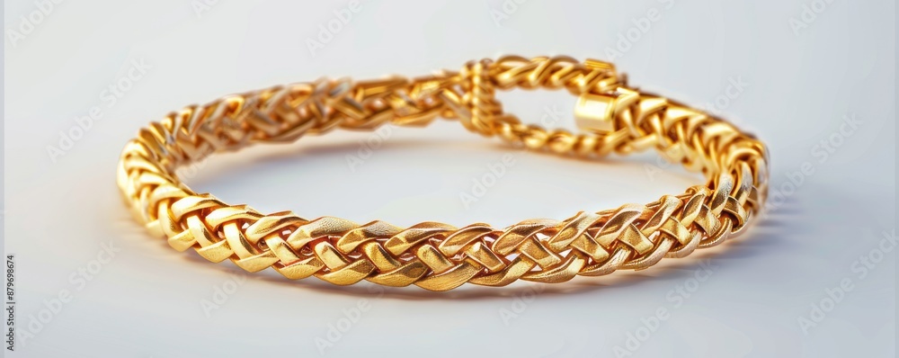 Isolated gold bracelet on white background mockup, 4K hyperrealistic photo Isolated gold bracelet on white background mockup, 4K hyperrealistic photo