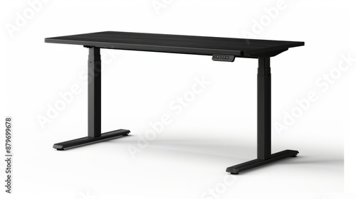 An adjustable standing desk with a sleek design and metal frame, isolated on a white background photo