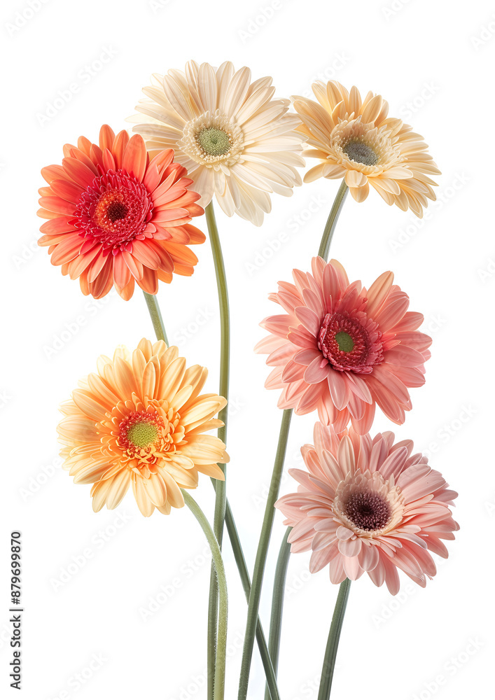 Gerberas beautiful flowers in air on white background Gerberas beautiful flowers in air on white background