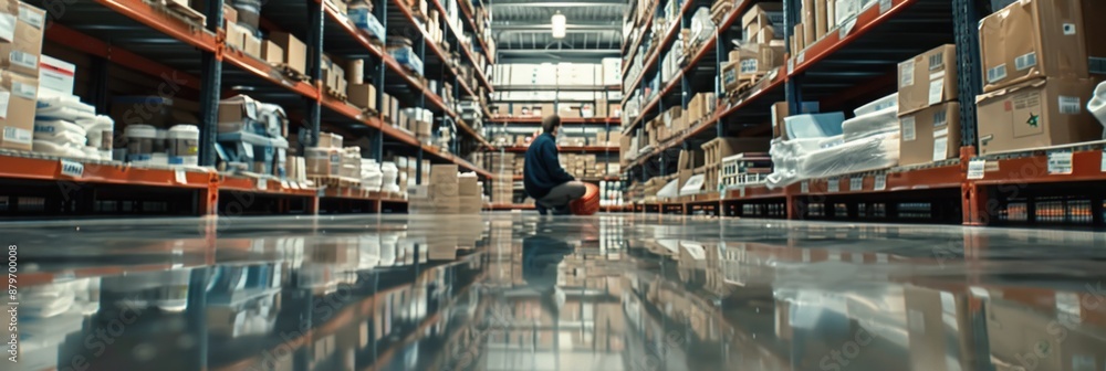 Fototapeta premium A Single Figure in a Vast Warehouse