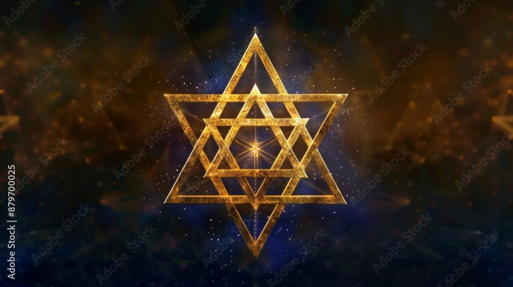 Glittering Golden Merkaba Star Symbol on Mystical Cosmic Background Glittering Golden Merkaba Star Symbol on Mystical Cosmic Background