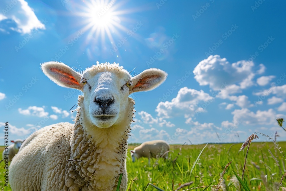 Fototapeta premium A Curious Lamb in a Sunny Meadow