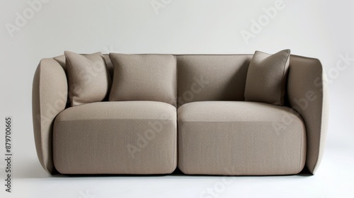 A contemporary two-seater sofa with sleek lines and fabric upholstery