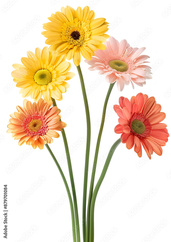 Gerberas beautiful flowers in air on white background Gerberas beautiful flowers in air on white background