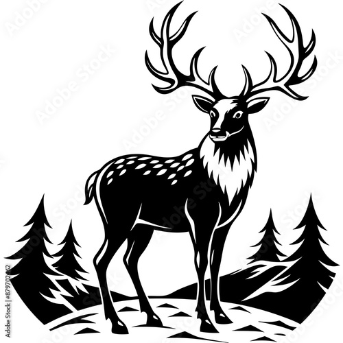 Majestic Stag Standing on a Hilltop Vector Design and illustration
