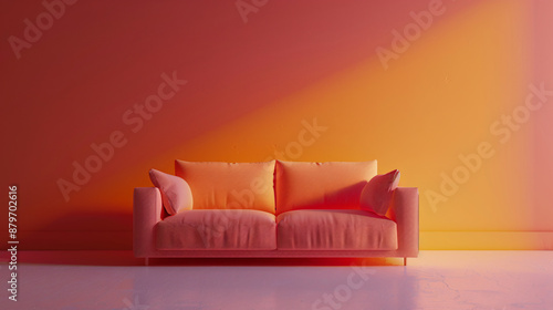 Peachy keen living room with couch and warm lighting
