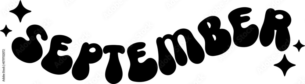September Bubble Text with Sparkles in Black September Bubble Text with Sparkles in Black