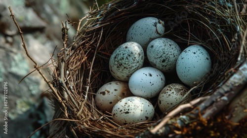 Close-up of a kingfisher's nest housing smooth, white eggs