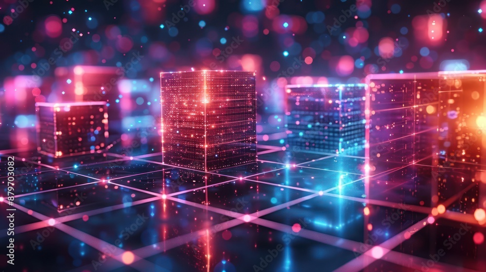 Obraz premium Neon Cityscape: Digital Architecture