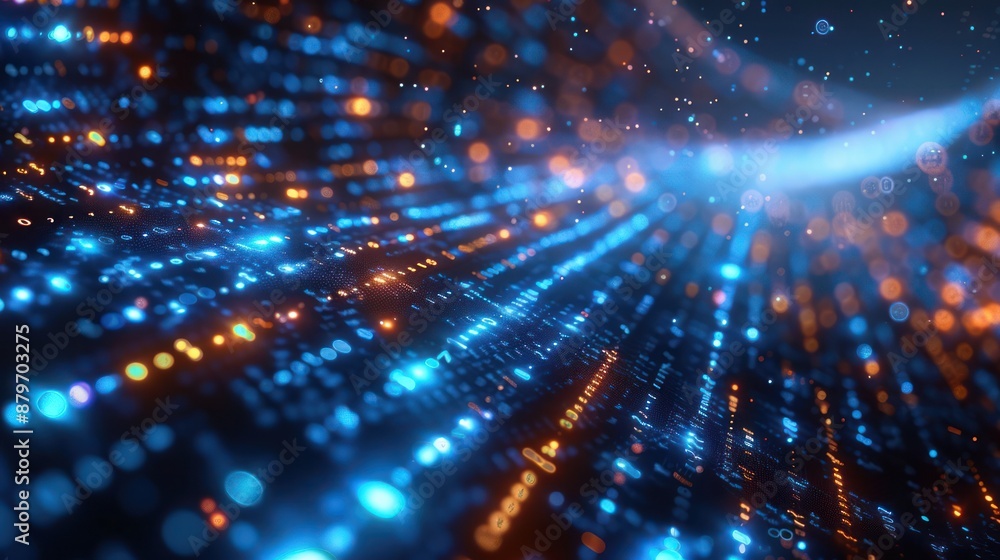 Fototapeta premium Abstract Digital Data Flow with Glowing Blue and Orange Lights