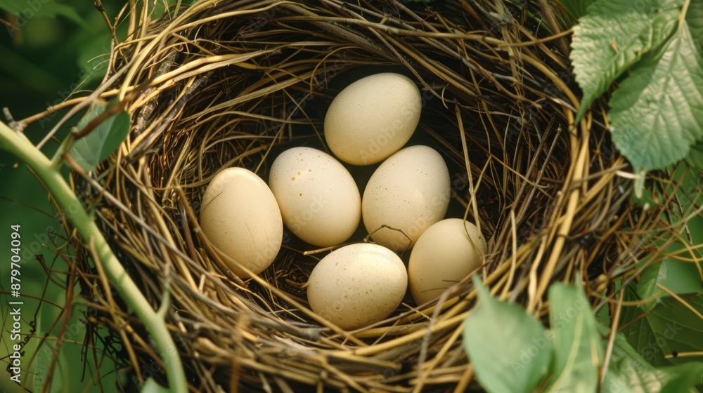 Intimate glimpse into a mourning dove's nest with smooth, cream-colored eggs Intimate glimpse into a mourning dove's nest with smooth, cream-colored eggs