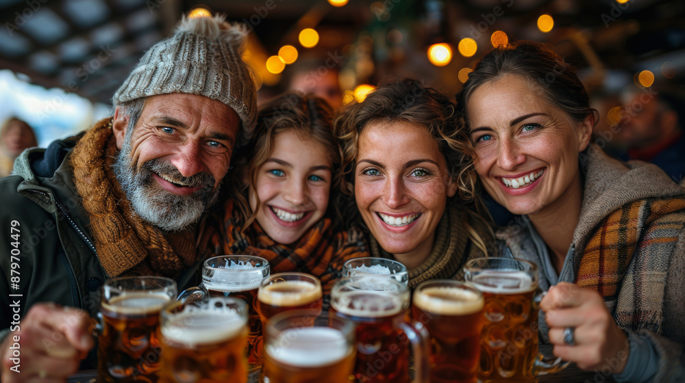 Warm Family Gathering at Oktoberfest with Beer and Festive Cheer Warm Family Gathering at Oktoberfest with Beer and Festive Cheer