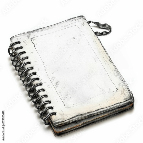 Blank Spiral Notebook with Textured Cover and Ribbon Bookmark on White Background