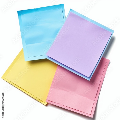 Colorful Envelopes in Blue, Yellow, Pink, and Purple Arranged on White Background