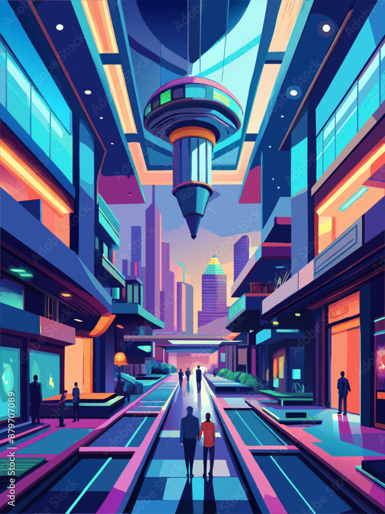 A man walks down a futuristic city street with neon lights and advertisements. Scene is futuristic and vibrant A man walks down a futuristic city street with neon lights and advertisements. Scene is futuristic and vibrant