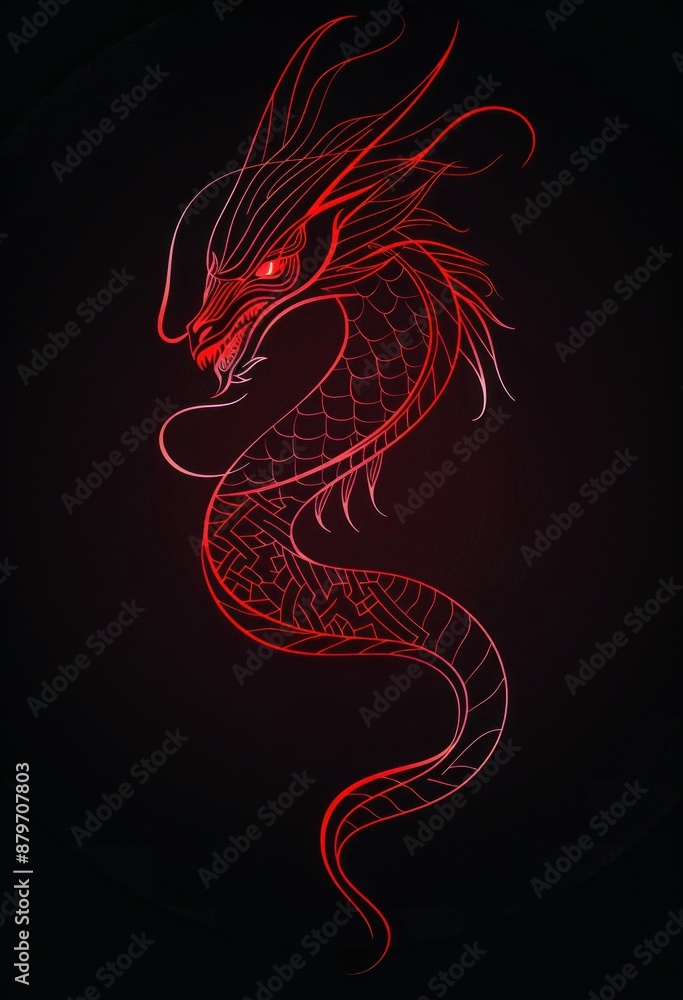 Obraz premium Intricate red dragon head in swirling abstract form