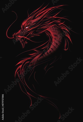 Red dragon with sleek, flowing serpentine body. photo