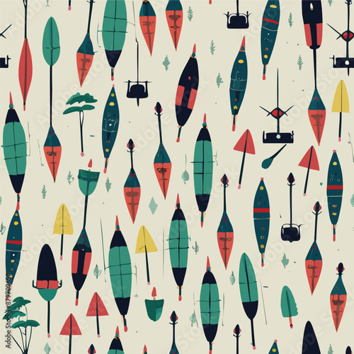 Canoes and Kayaks Repeatable seamless pattern for fabrics or textile background