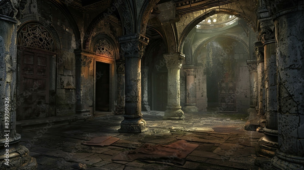 Obraz premium Untouched Antiquity Realms. AI generated art illustration.