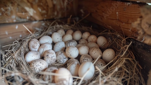 Detailed capture, barn swallow eggs nestled in twigs, epitome of natural incubation