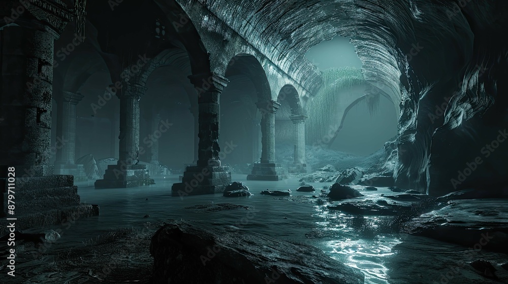Naklejka premium Forgotten Temples. AI generated art illustration.