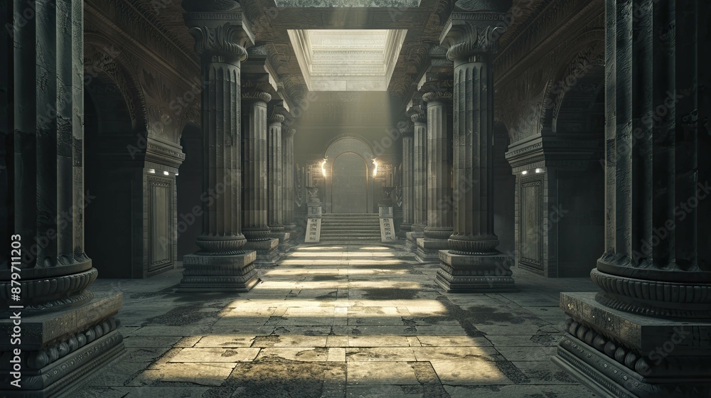 Obraz premium Forgotten Temples. AI generated art illustration.